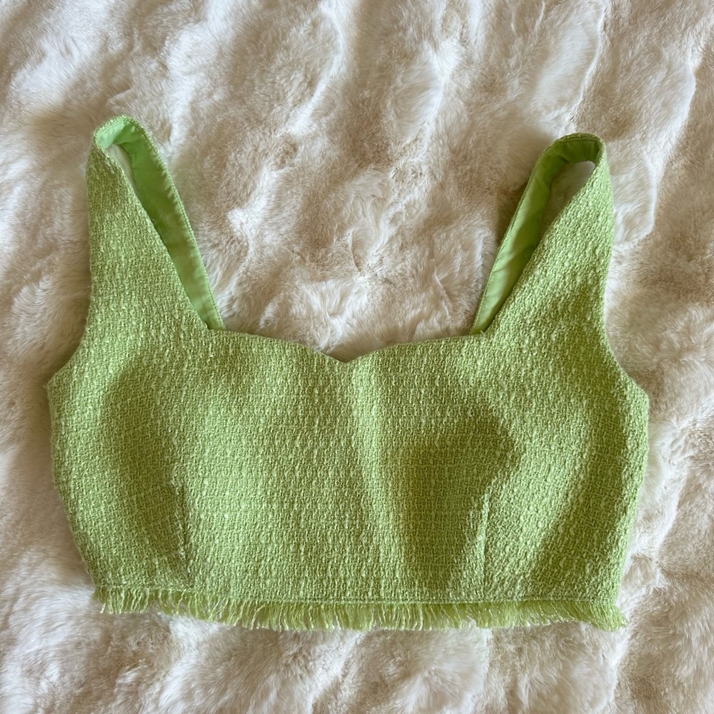 House of Harlow 1960 Lime Green Fringe Crop Tank Top